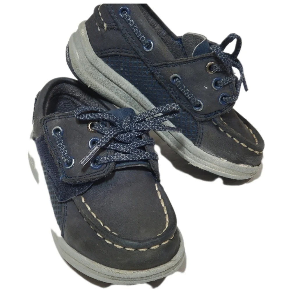 Sperry Top Sider Gamefish Jr. Grey & Blue Leather Loafer Boat Shoe Size 7M Kids